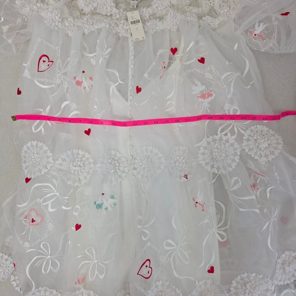 Maeve Sheer 3D Floral V-Neck Maxi Dress Ivory Pink & Red Hearts Sz Small NWT - Picture 12 of 15